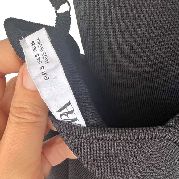 Zara Black Sleeveless Square Neckline Mini Knit Bodycon Dress Small - Picture 7 of 12